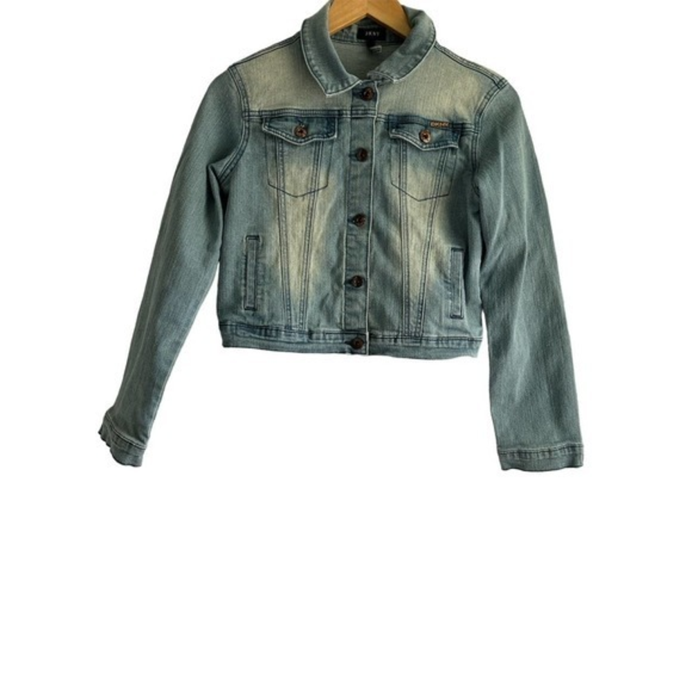 DKNY‎ Size XL Junior Cropped Denim Jacket Light Wash Y2K